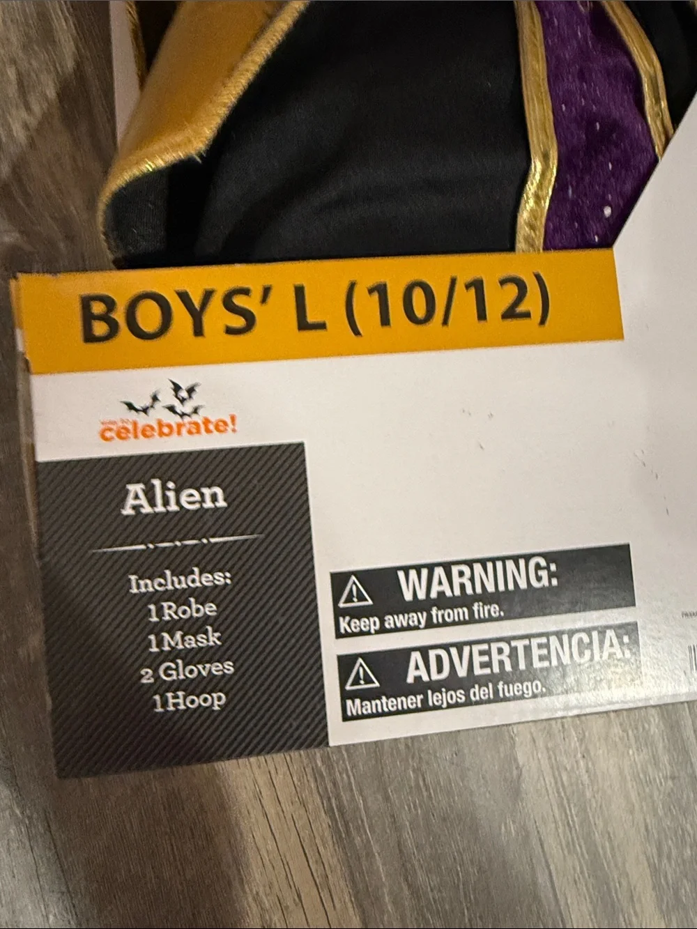 Alien Halloween Costume - Black, Gold & Purple (Size large 10/12)